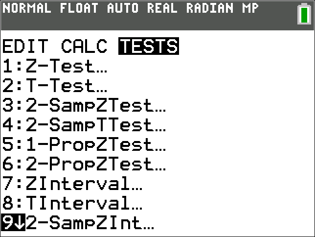TI-Calculator z-Interval step 1