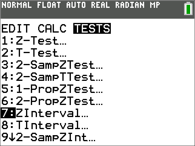 TI-Calculator z-Interval step 1